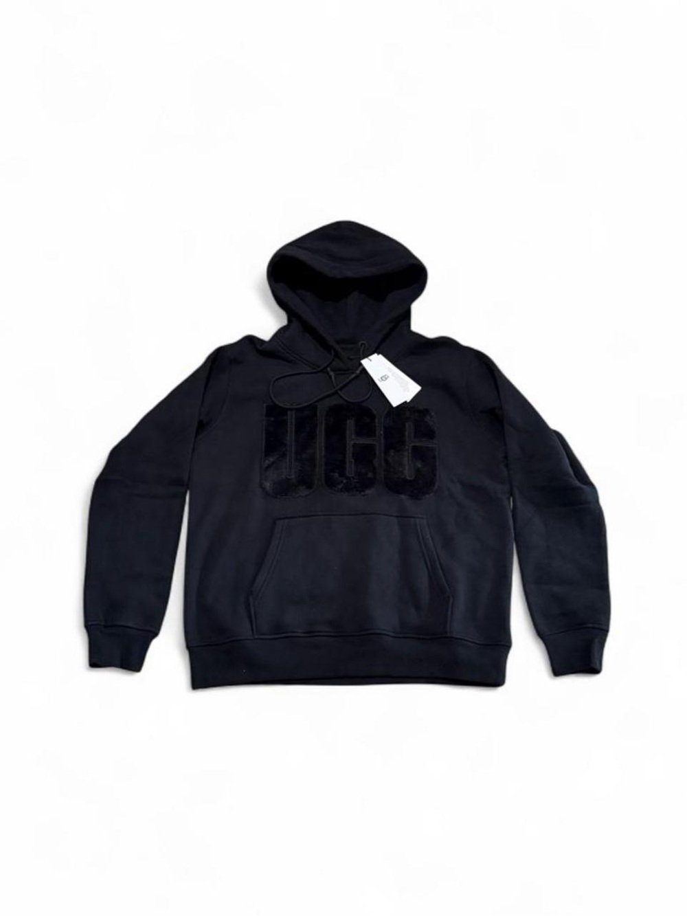 NWT UGG Rey Fuzzy Fluff Logo Hoodie Size L Black